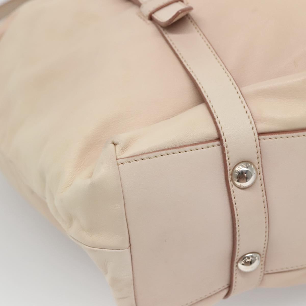 PRADA Shoulder Bag Leather Beige Silver Auth 125050