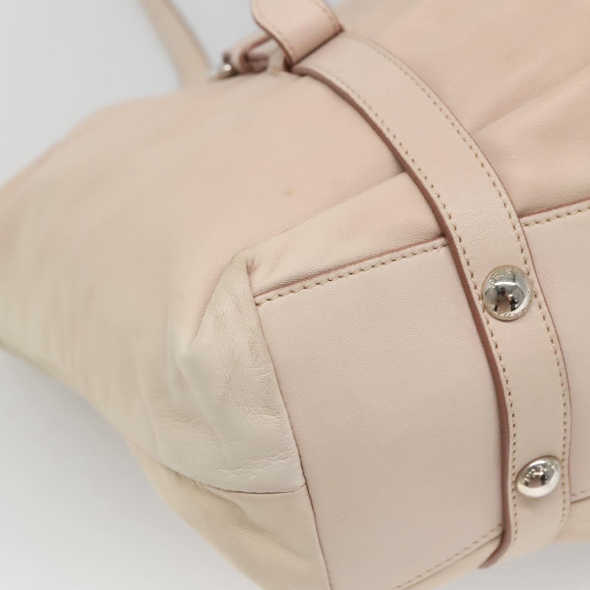 PRADA Shoulder Bag Leather Beige Silver Auth 125050