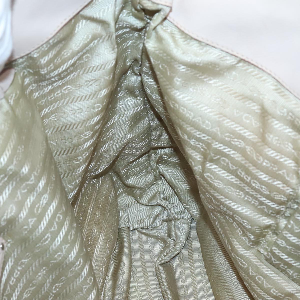 PRADA Shoulder Bag Leather Beige Silver Auth 125050