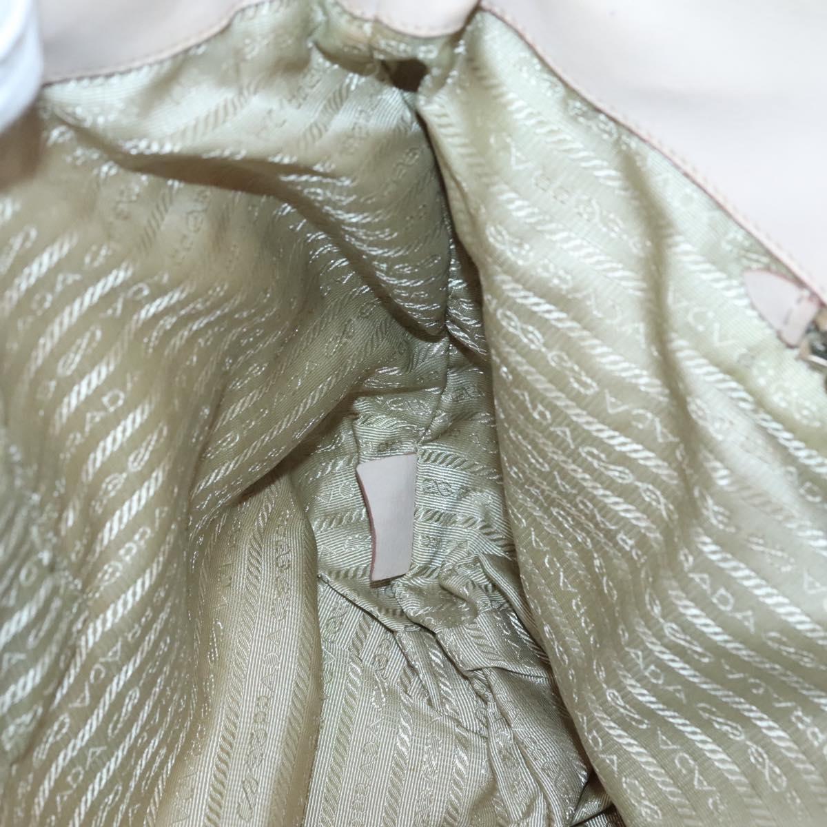 PRADA Shoulder Bag Leather Beige Silver Auth 125050