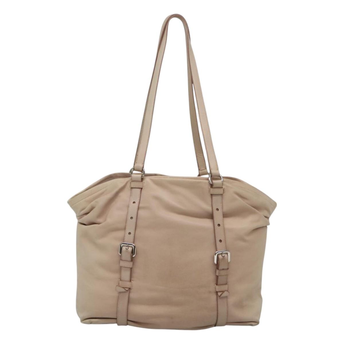 PRADA Shoulder Bag Leather Beige Silver Auth 125050