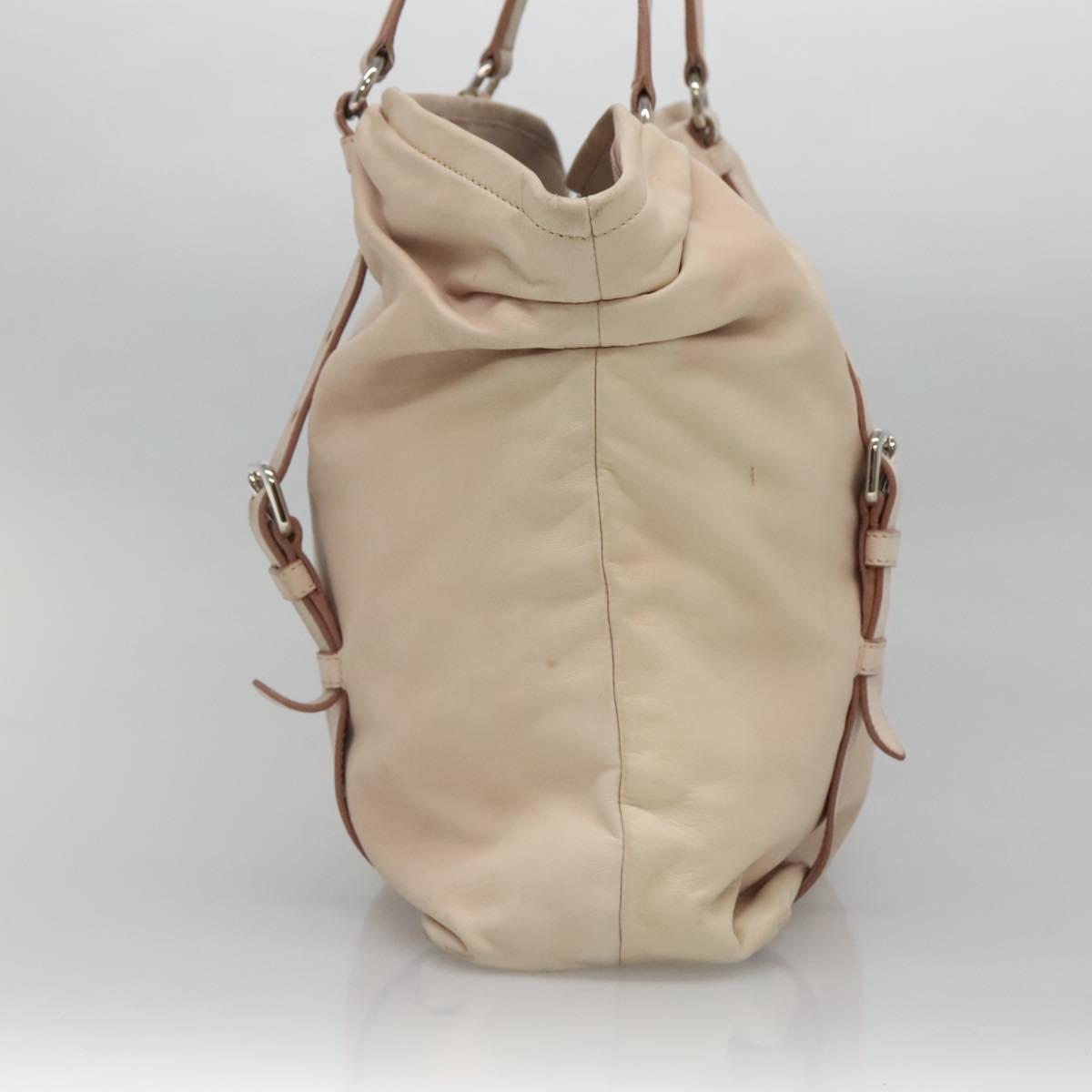 PRADA Shoulder Bag Leather Beige Silver Auth 125050