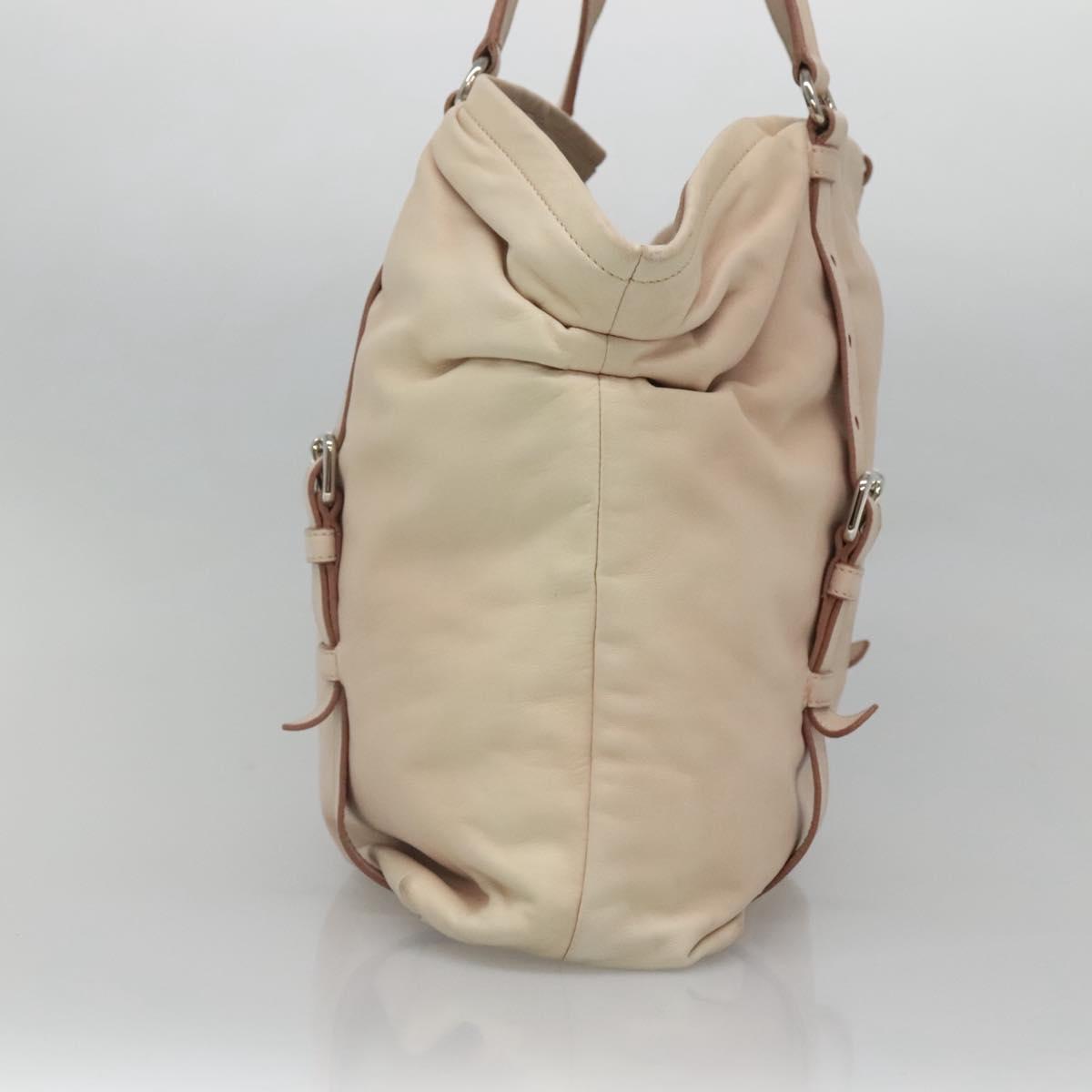 PRADA Shoulder Bag Leather Beige Silver Auth 125050