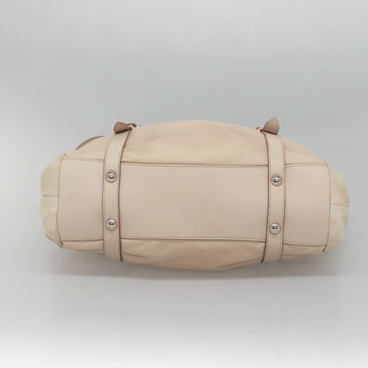 PRADA Shoulder Bag Leather Beige Silver Auth 125050