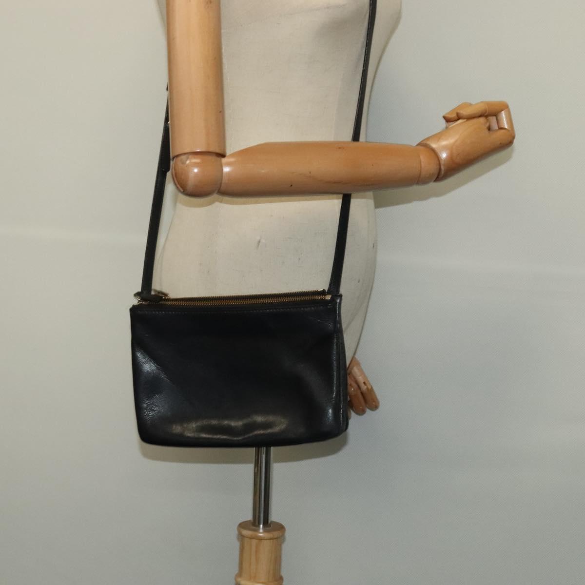 CELINE Trio Shoulder Bag Leather Black Gold Auth 125093