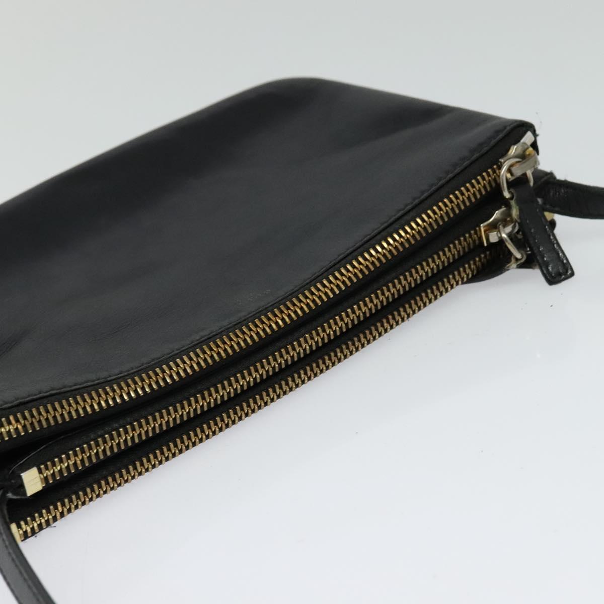 CELINE Trio Shoulder Bag Leather Black Gold Auth 125093