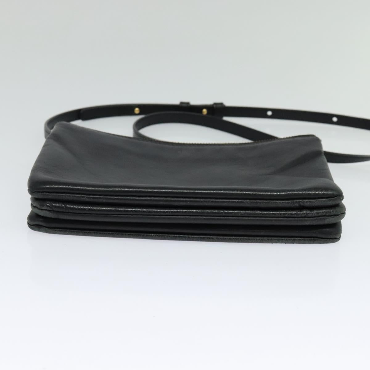 CELINE Trio Shoulder Bag Leather Black Gold Auth 125093