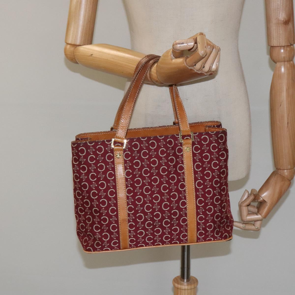 CELINE C Macadam Canvas Hand Bag Red Gold Auth 125094