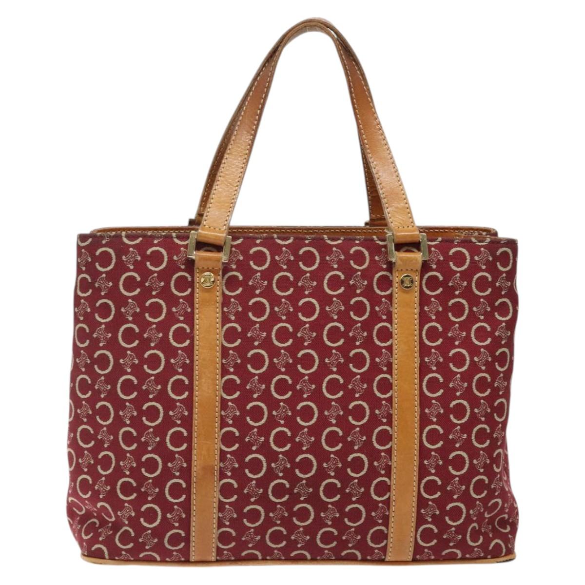 CELINE C Macadam Canvas Hand Bag Red Gold Auth 125094