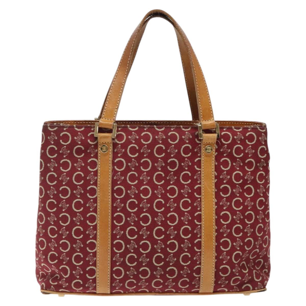 CELINE C Macadam Canvas Hand Bag Red Gold Auth 125094