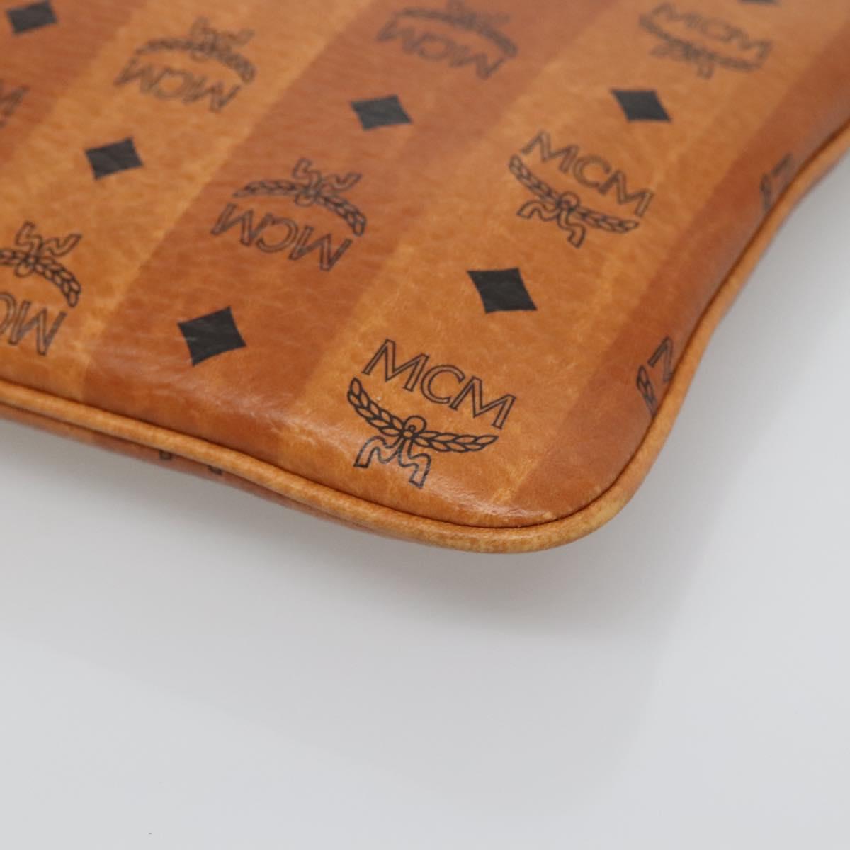 MCM Vicetos Logogram Accessory Pouch PVC Leather Brown Gold Auth 125099