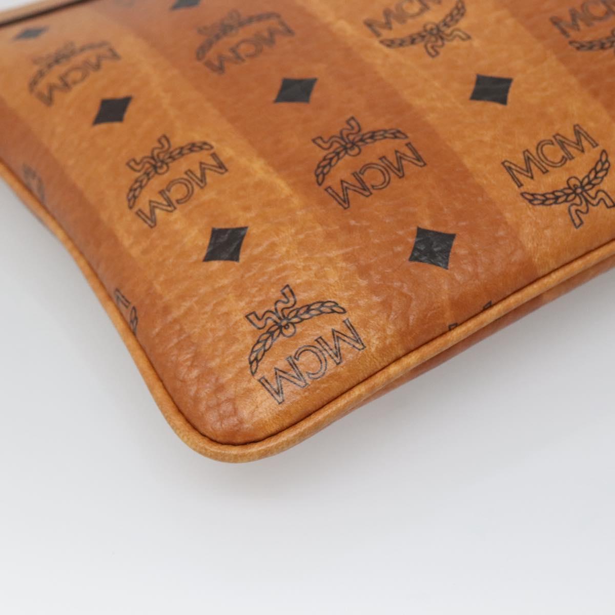 MCM Vicetos Logogram Accessory Pouch PVC Leather Brown Gold Auth 125099