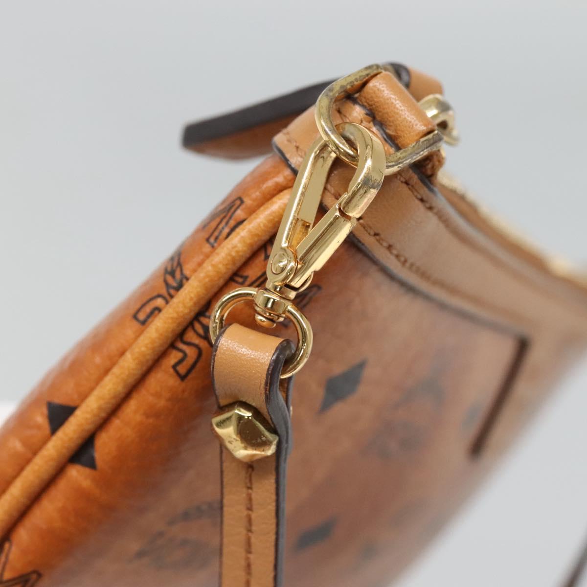 MCM Vicetos Logogram Accessory Pouch PVC Leather Brown Gold Auth 125099