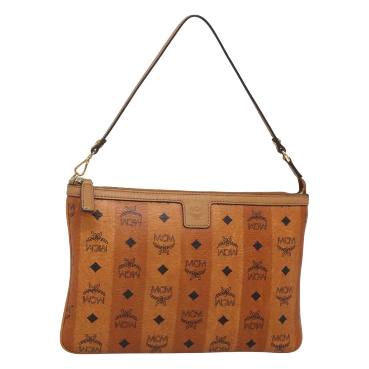MCM Vicetos Logogram Accessory Pouch PVC Leather Brown Gold Auth 125099