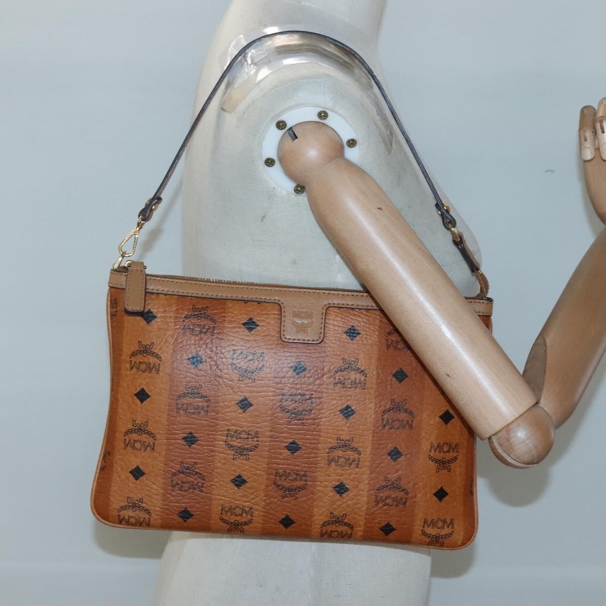 MCM Vicetos Logogram Accessory Pouch PVC Leather Brown Gold Auth 125099