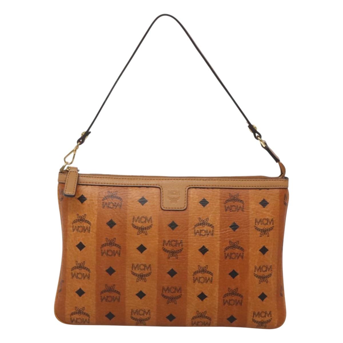 MCM Vicetos Logogram Accessory Pouch PVC Leather Brown Gold Auth 125099