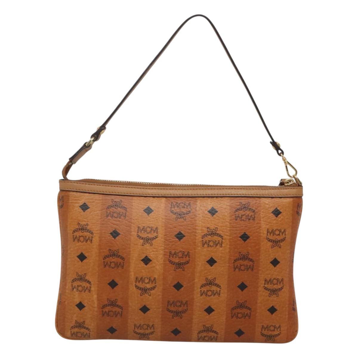 MCM Vicetos Logogram Accessory Pouch PVC Leather Brown Gold Auth 125099