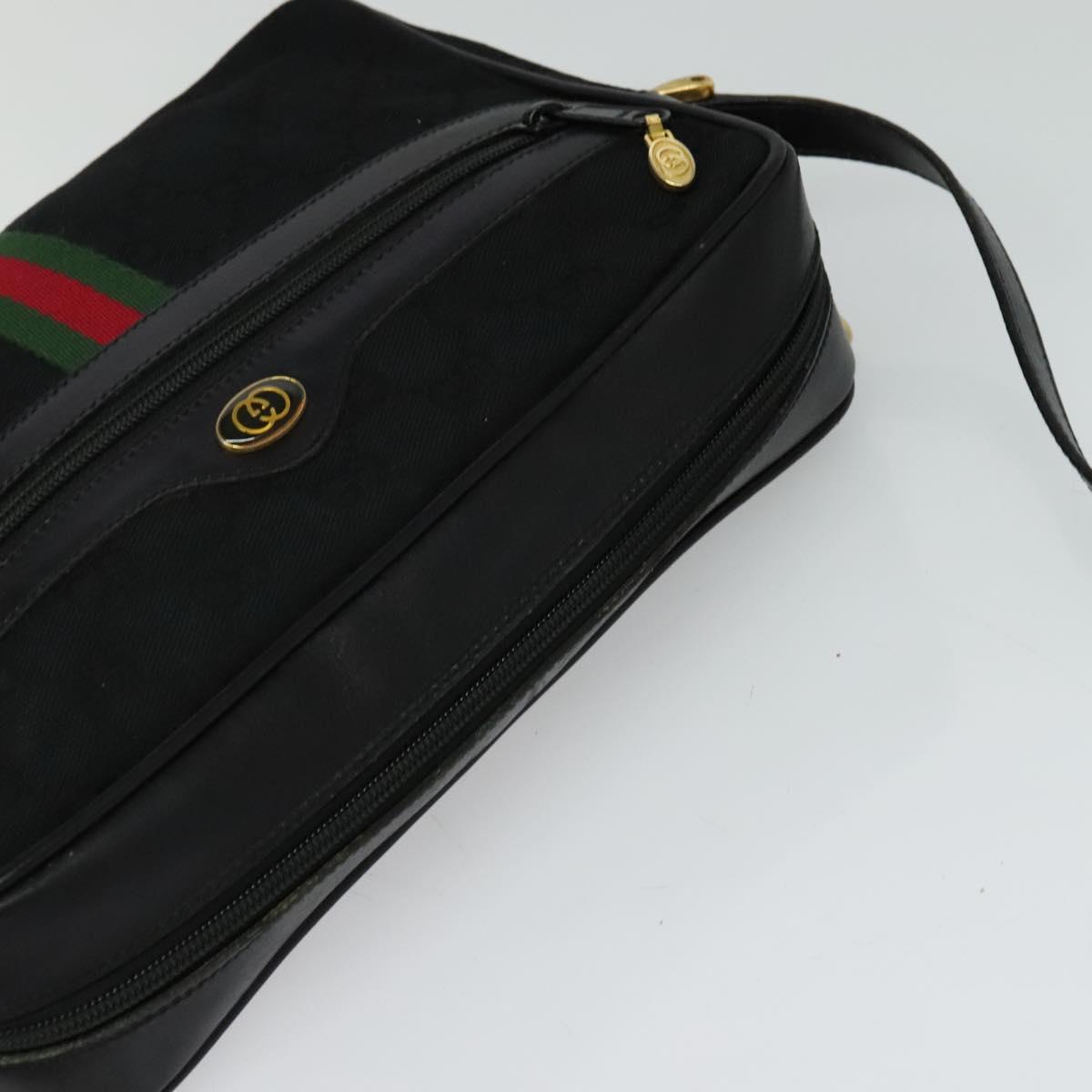 GUCCI GG Canvas Web Sherry Line Shoulder Bag Black Gold 37 0124071 Auth 125109