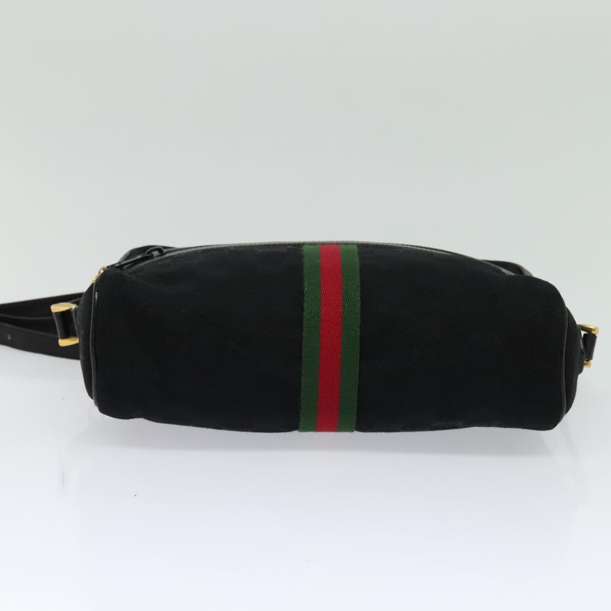 GUCCI GG Canvas Web Sherry Line Shoulder Bag Black Gold 37 0124071 Auth 125109