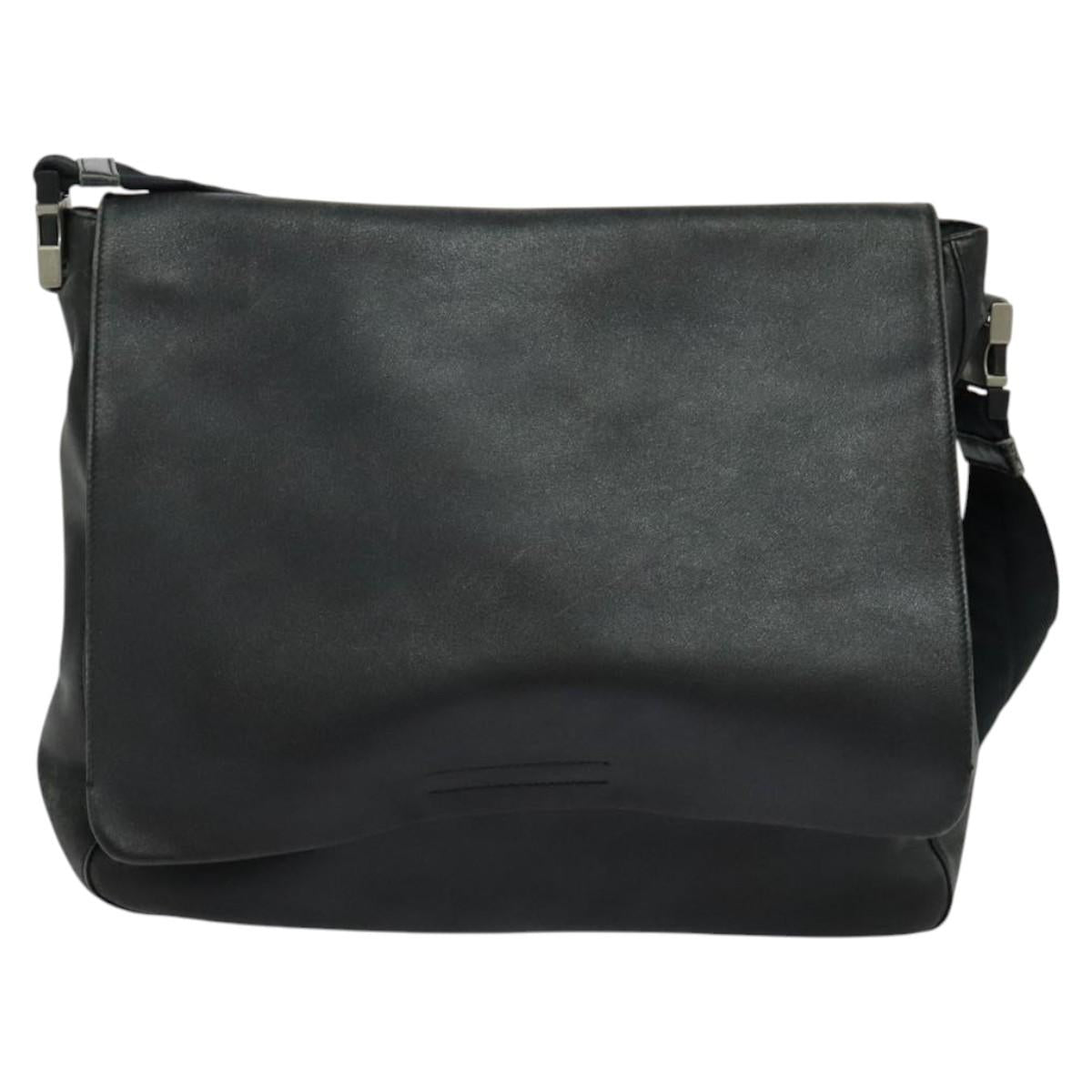 PRADA Shoulder Bag Leather Black Silver Auth 125112