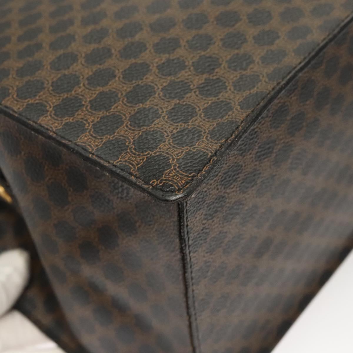 CELINE Macadam Canvas Hand Bag PVC Leather Black Gold Auth 125122