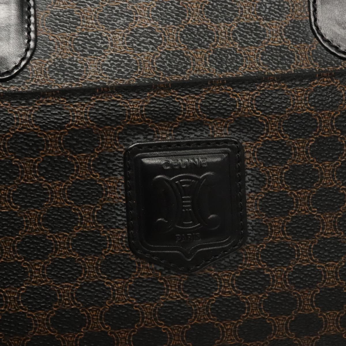 CELINE Macadam Canvas Hand Bag PVC Leather Black Gold Auth 125122