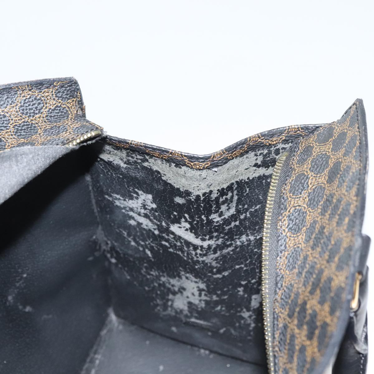 CELINE Macadam Canvas Hand Bag PVC Leather Black Gold Auth 125122