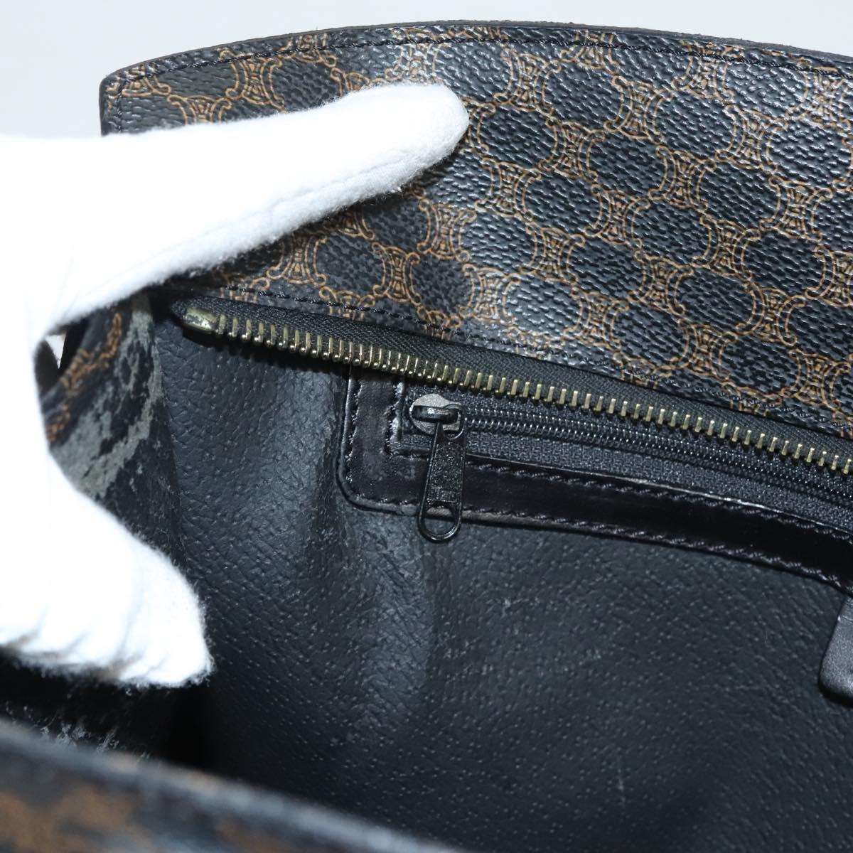 CELINE Macadam Canvas Hand Bag PVC Leather Black Gold Auth 125122