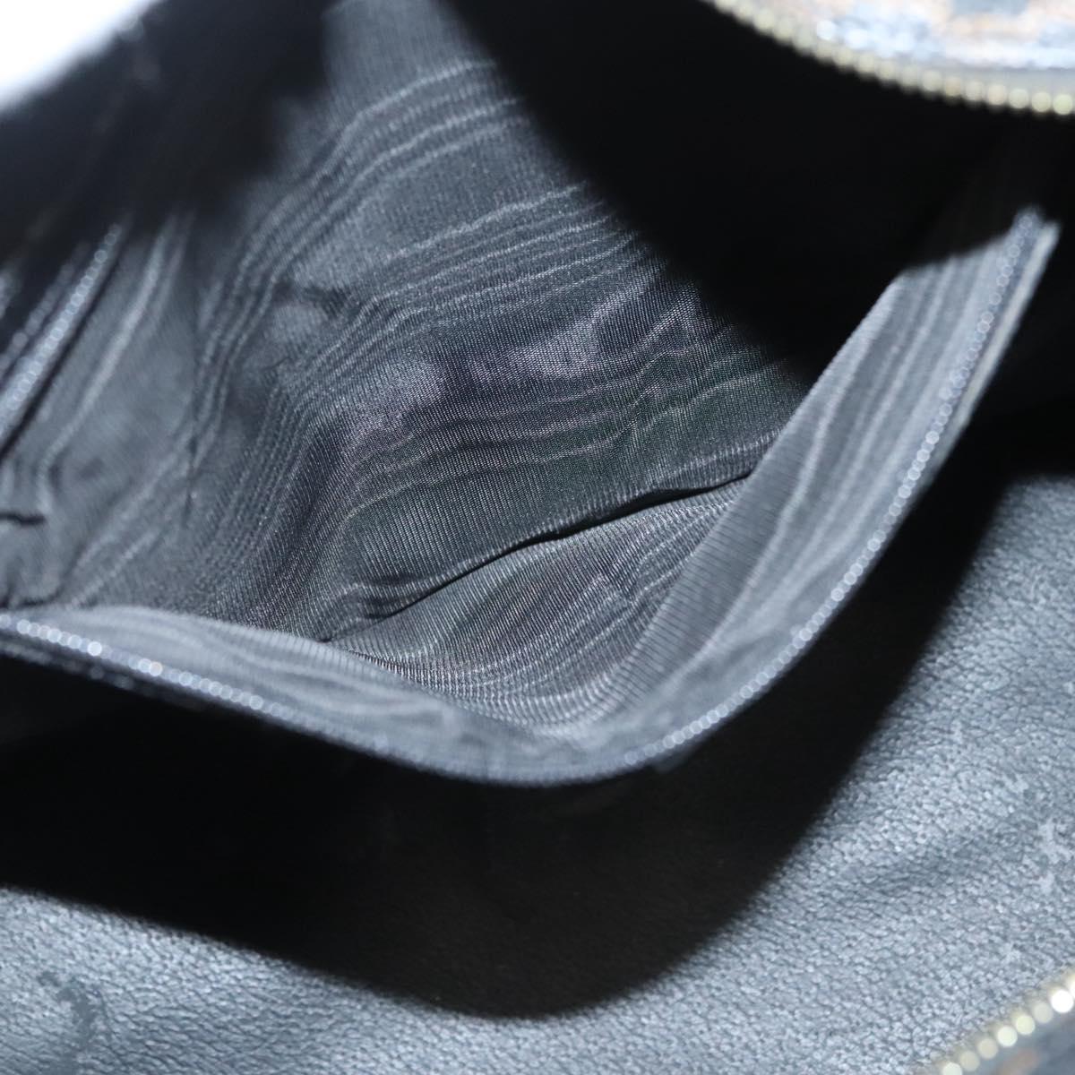 CELINE Macadam Canvas Hand Bag PVC Leather Black Gold Auth 125122