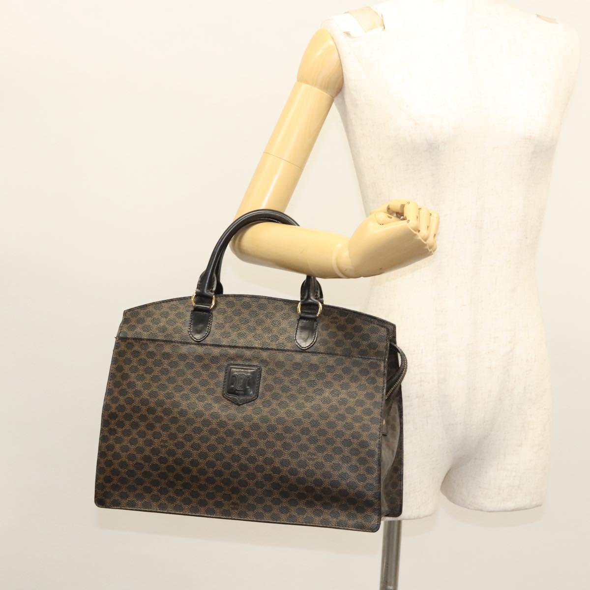 CELINE Macadam Canvas Hand Bag PVC Leather Black Gold Auth 125122
