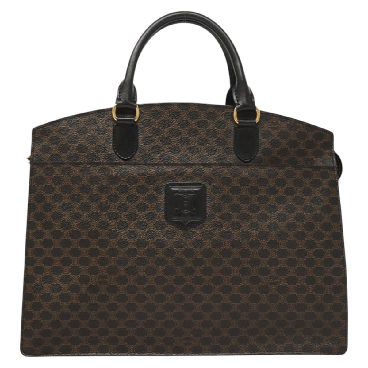 CELINE Macadam Canvas Hand Bag PVC Leather Black Gold Auth 125122