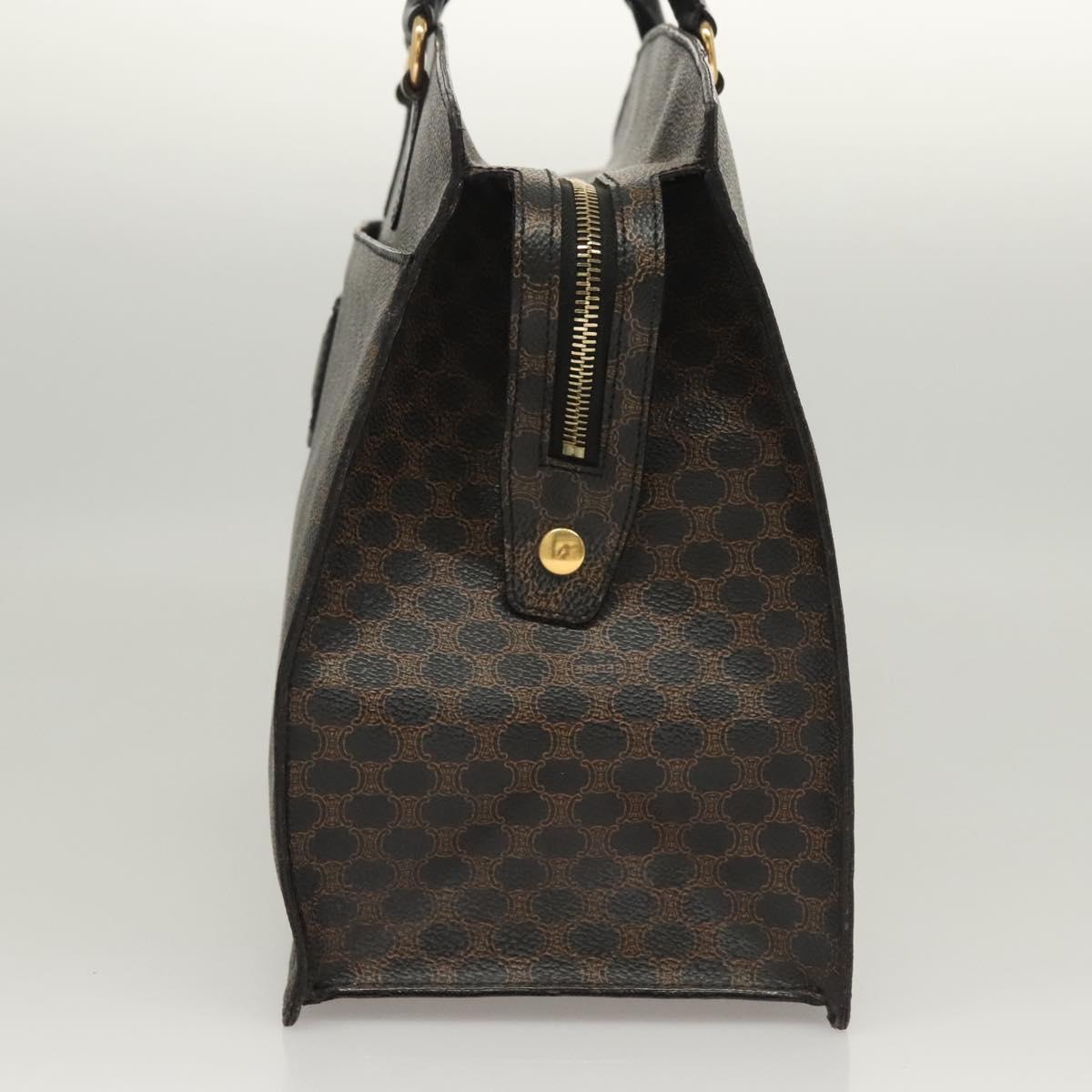 CELINE Macadam Canvas Hand Bag PVC Leather Black Gold Auth 125122