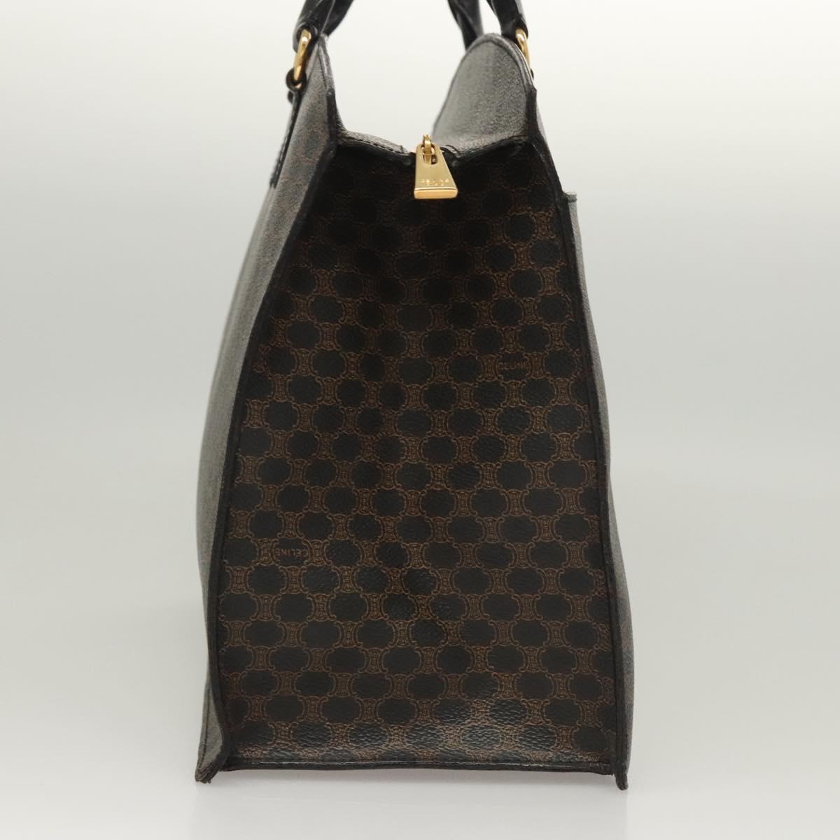 CELINE Macadam Canvas Hand Bag PVC Leather Black Gold Auth 125122