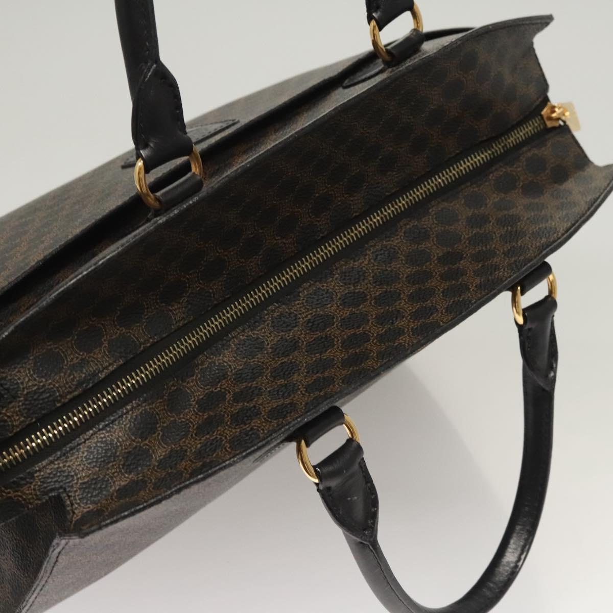 CELINE Macadam Canvas Hand Bag PVC Leather Black Gold Auth 125122