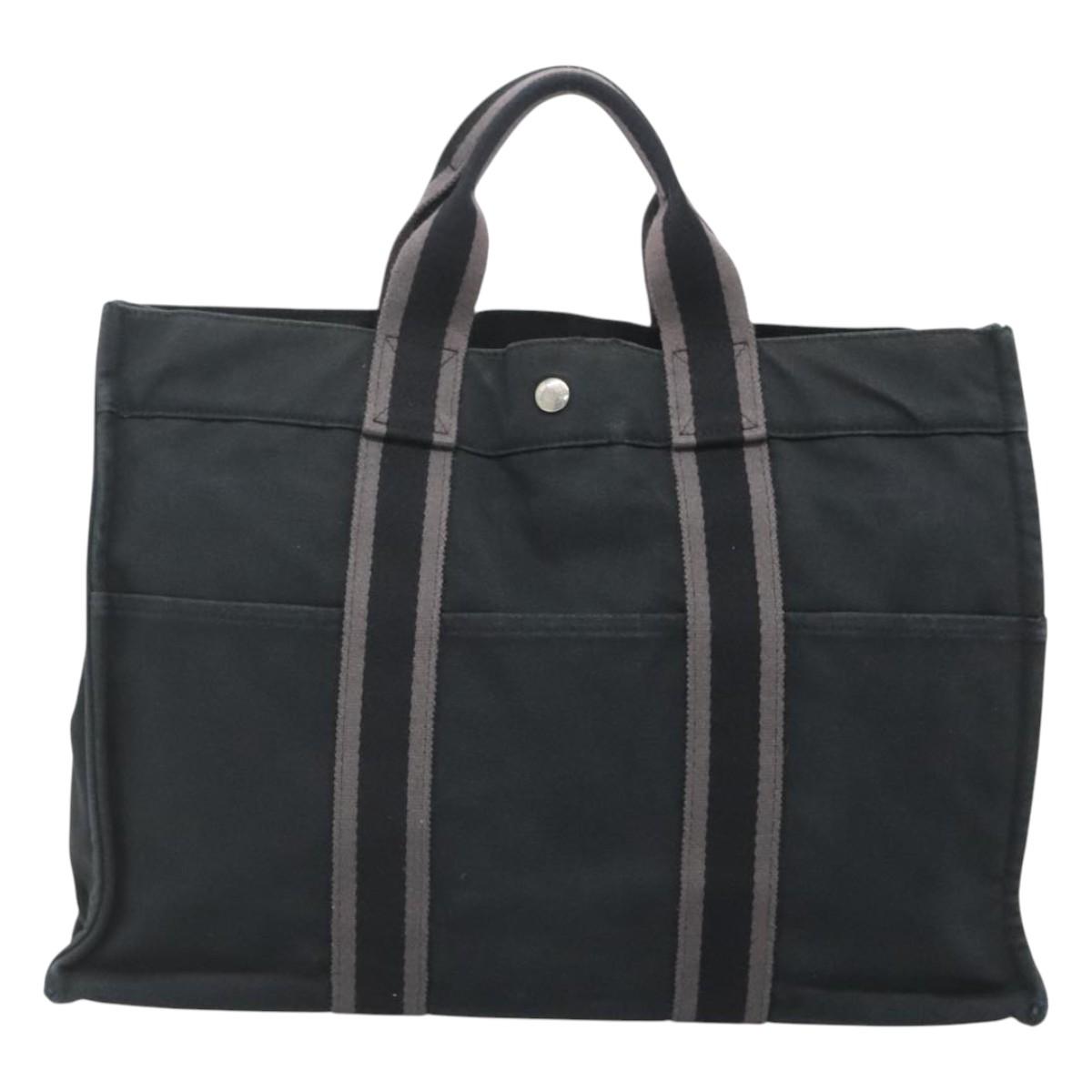 HERMES Fourre Tout MM Hand Bag Canvas Black Silver Auth 125123