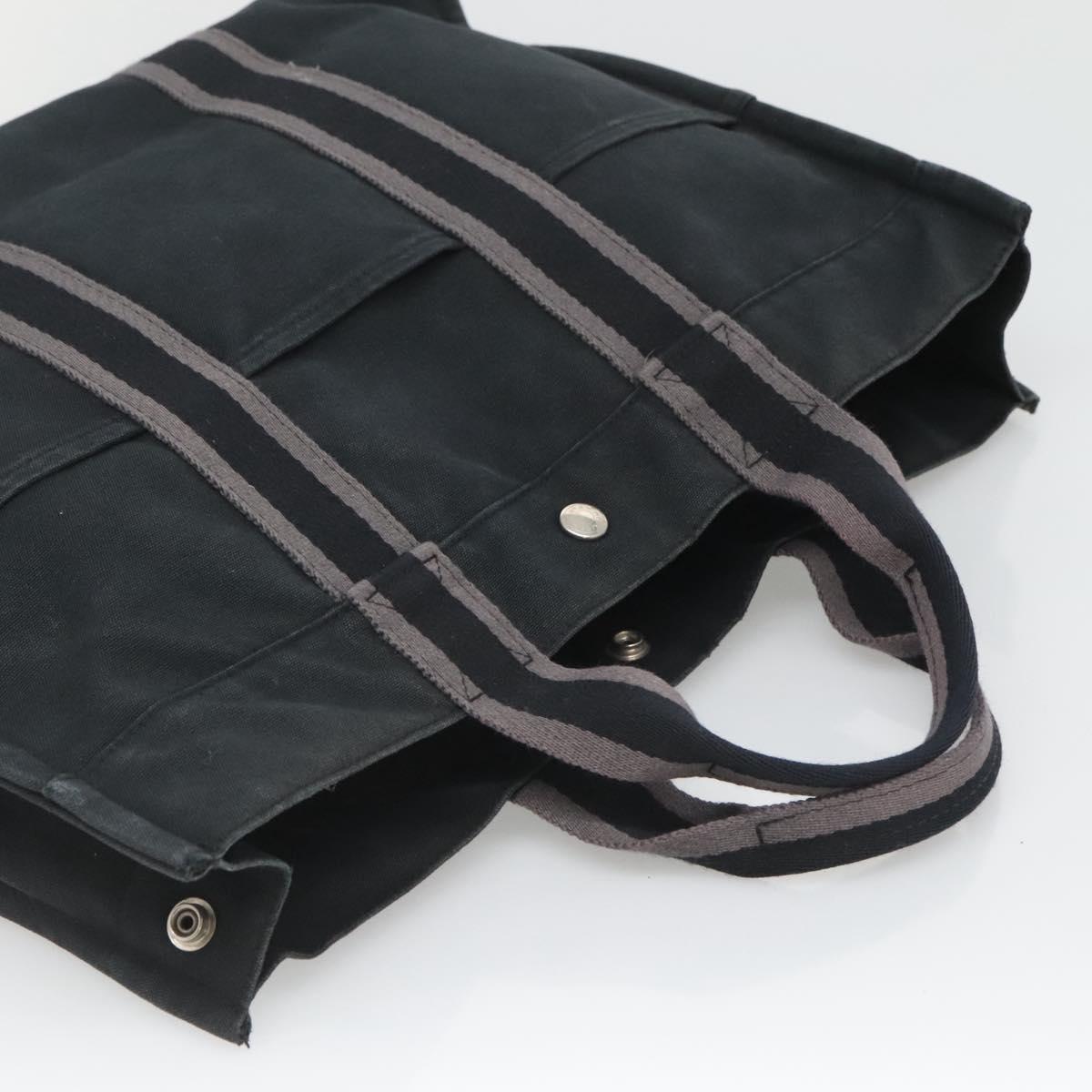 HERMES Fourre Tout MM Hand Bag Canvas Black Silver Auth 125123