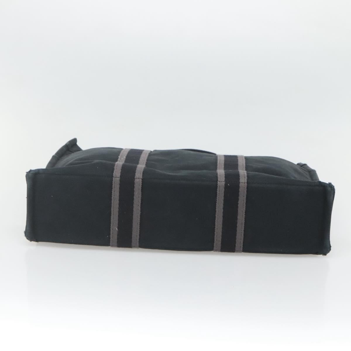 HERMES Fourre Tout MM Hand Bag Canvas Black Silver Auth 125123