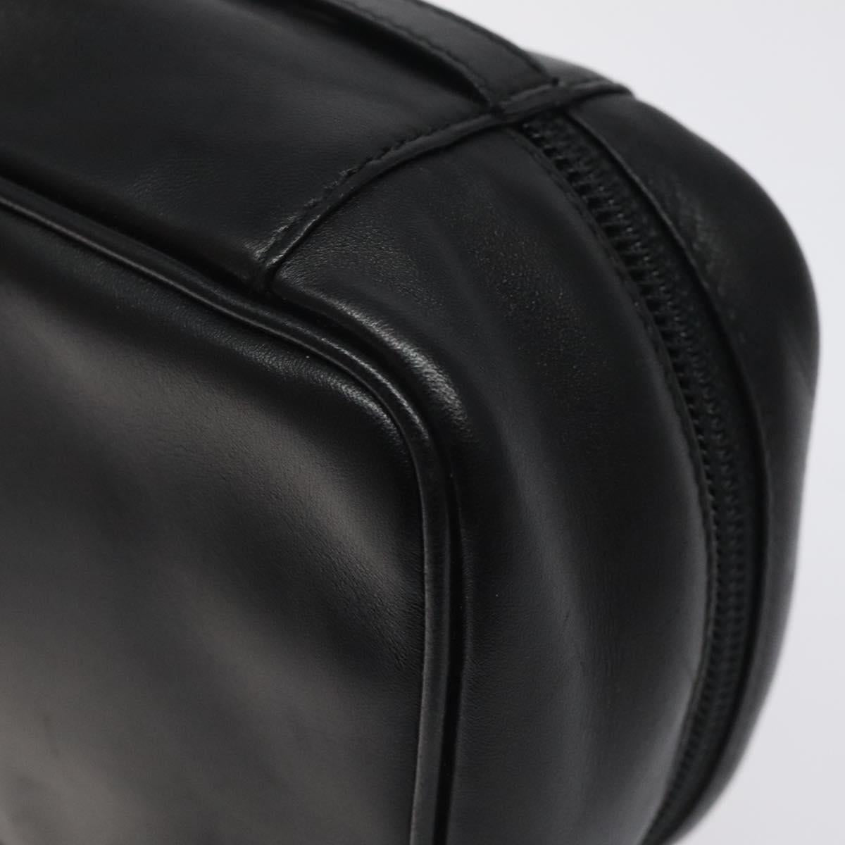 Salvatore Ferragamo Vanity Pouch Leather Black Silver Auth 125183