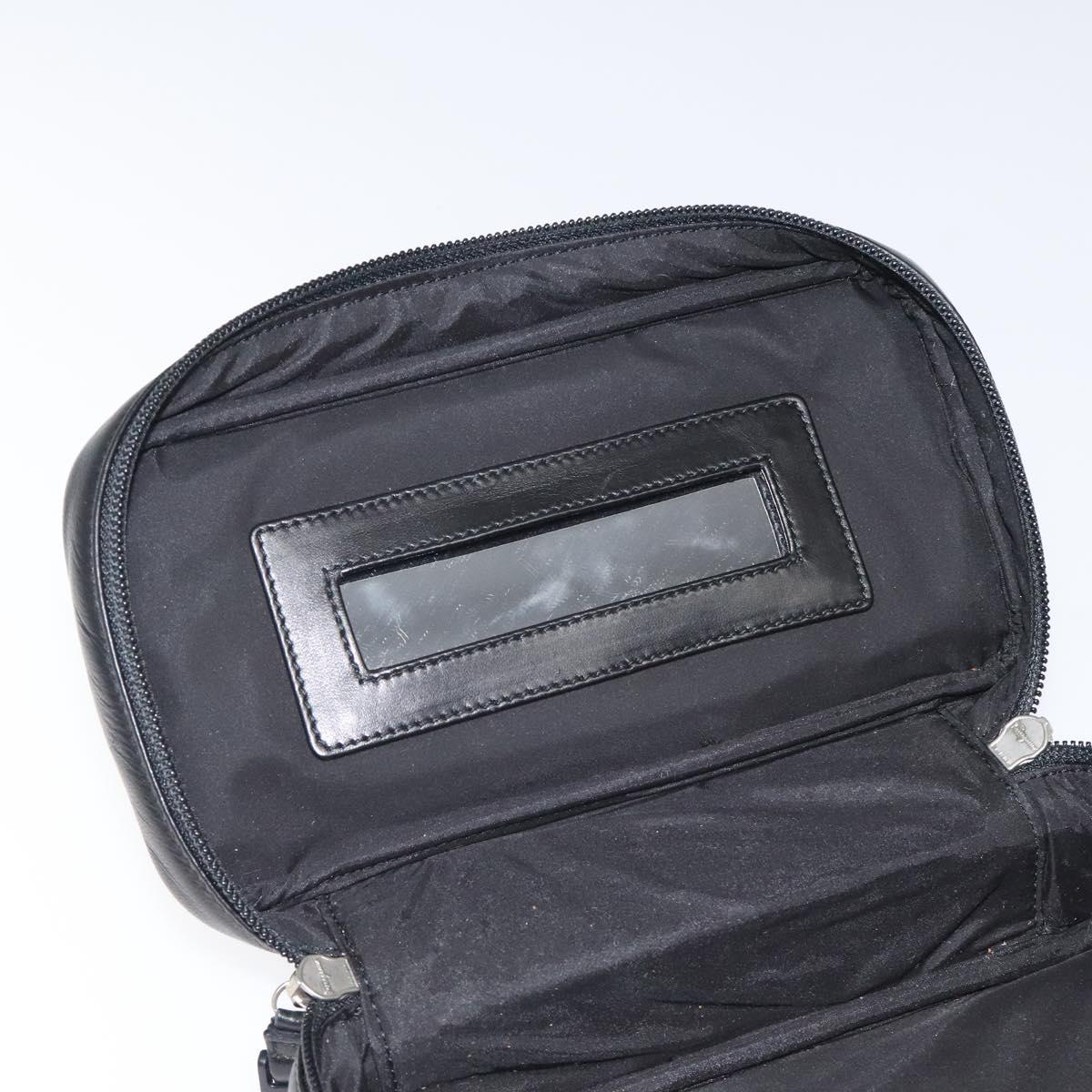 Salvatore Ferragamo Vanity Pouch Leather Black Silver Auth 125183