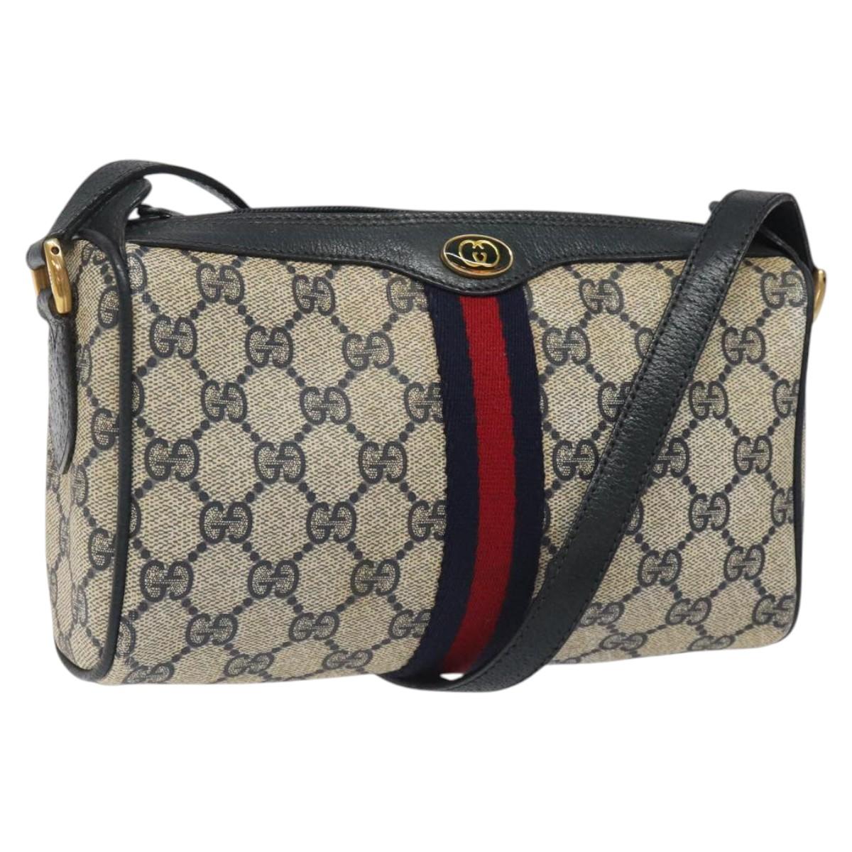 GUCCI GG Supreme Sherry Line Shoulder Bag PVC Navy Gold 89 02 018 Auth 125200