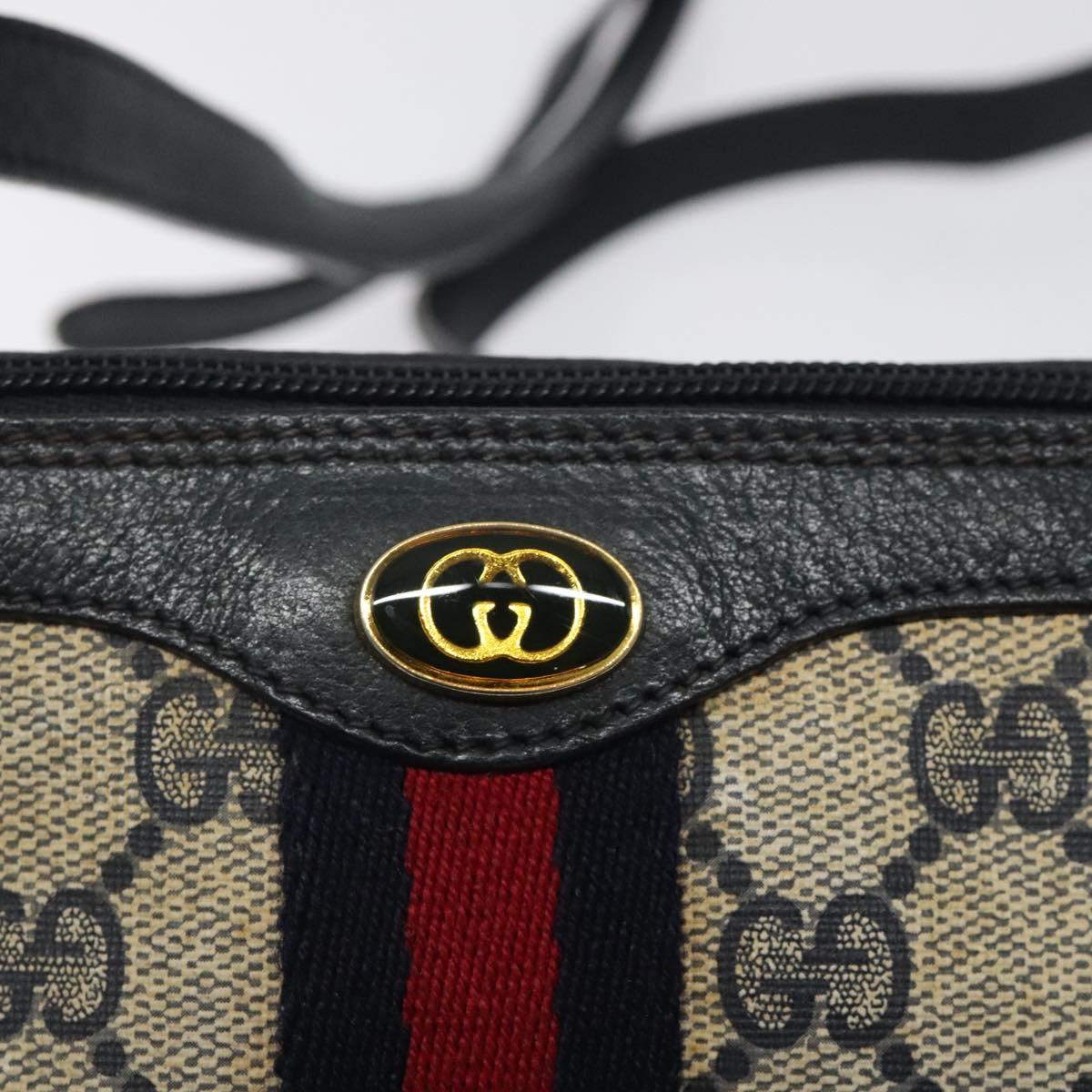 GUCCI GG Supreme Sherry Line Shoulder Bag PVC Navy Gold 89 02 018 Auth 125200