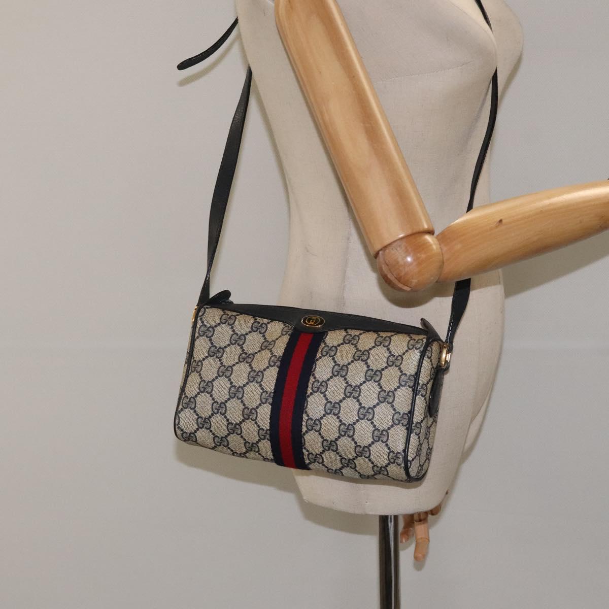GUCCI GG Supreme Sherry Line Shoulder Bag PVC Navy Gold 89 02 018 Auth 125200