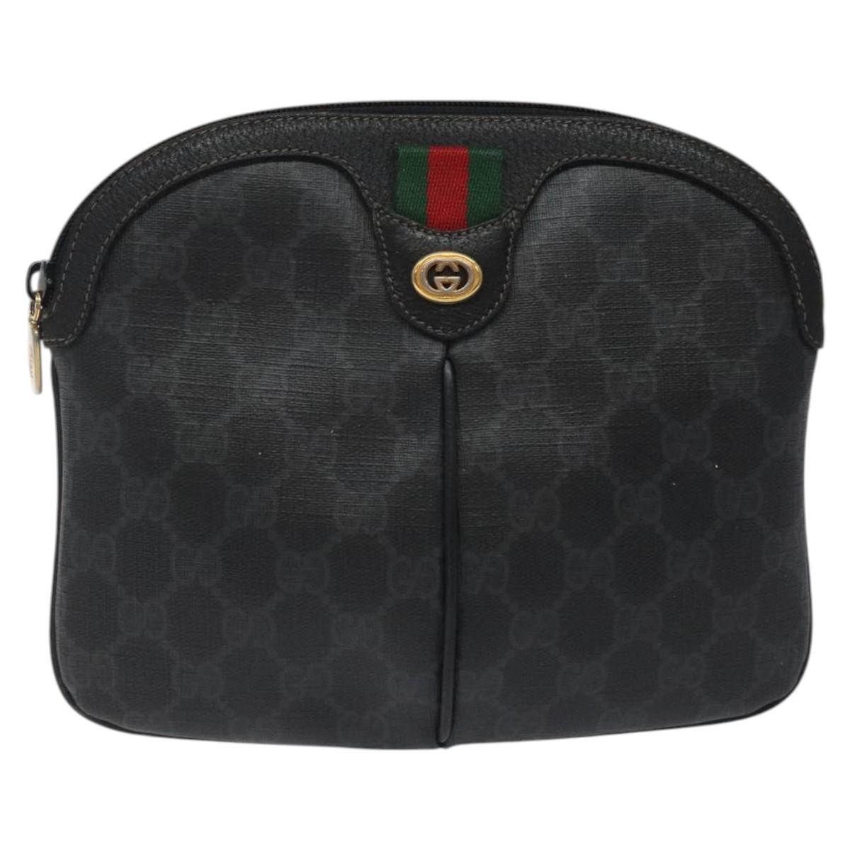 GUCCI GG Supreme Web Sherry Line Bag PVC Black Gold 904 02 047 Auth 125201
