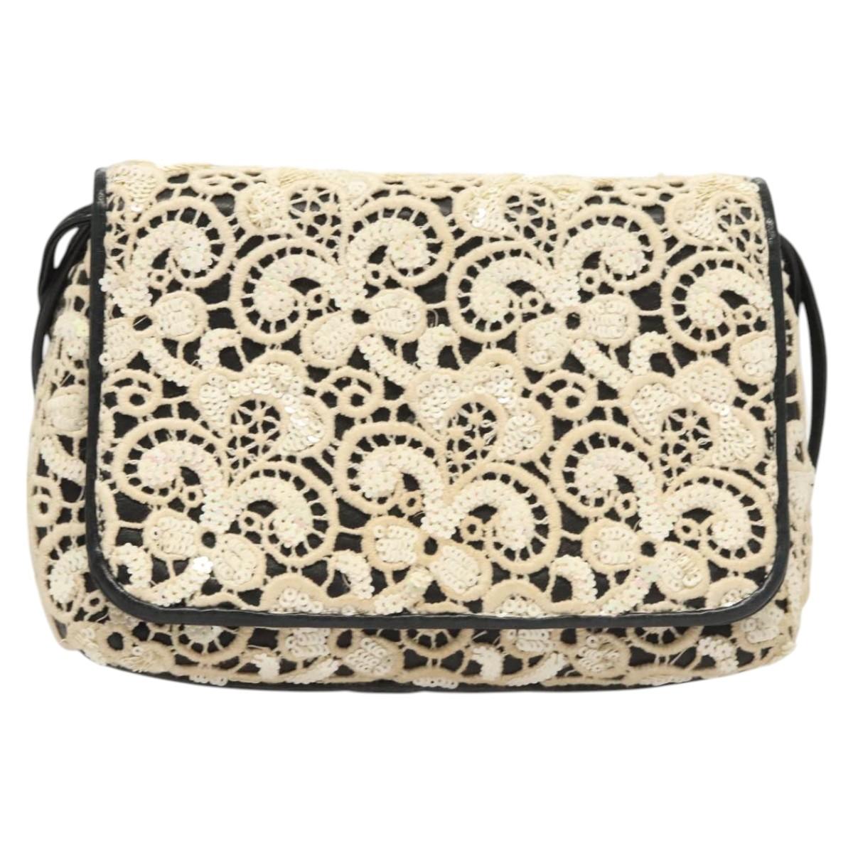 CHANEL Shoulder Bag Lamb Skin White CC Auth 125205