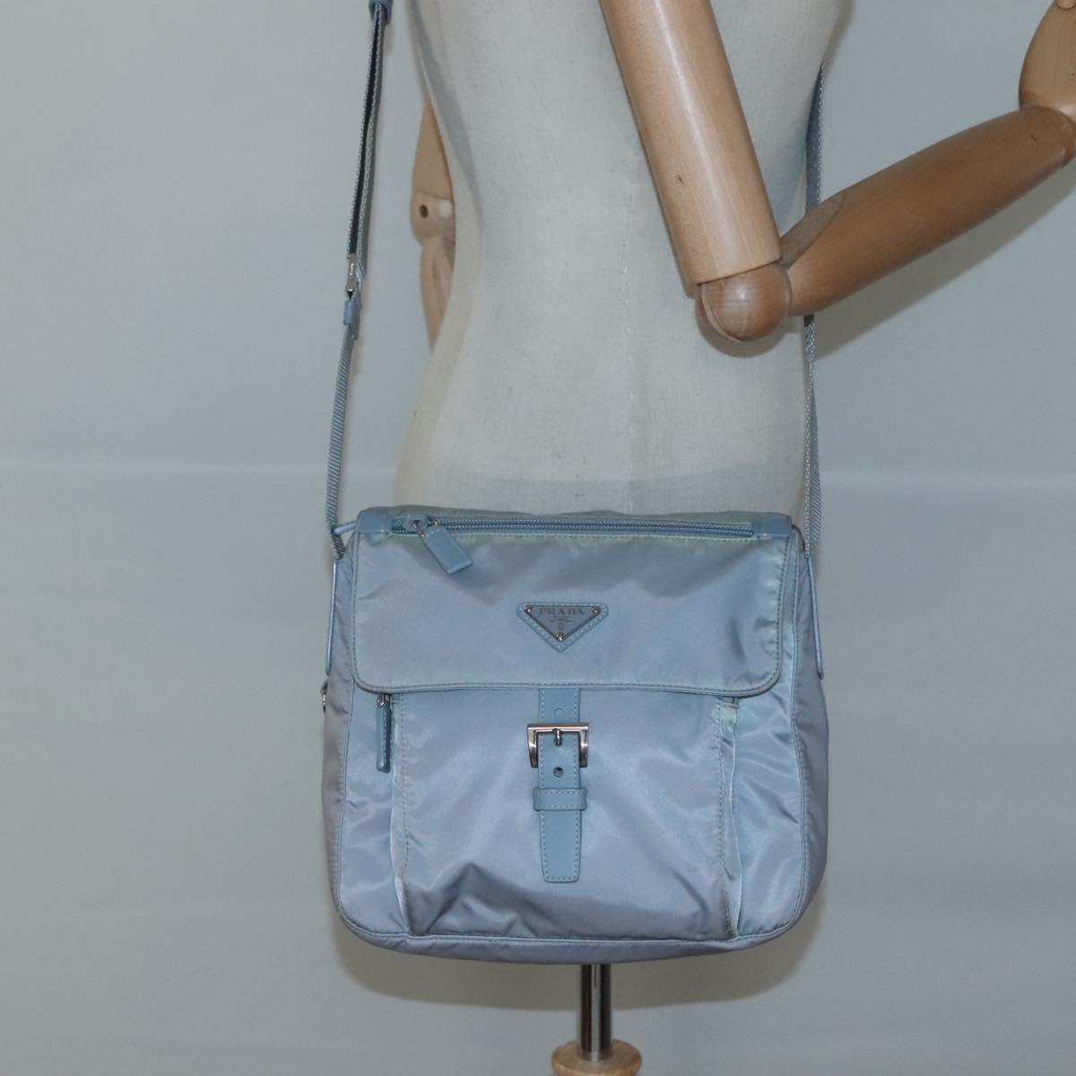 PRADA Shoulder Bag Nylon Light Blue Silver Auth 125209