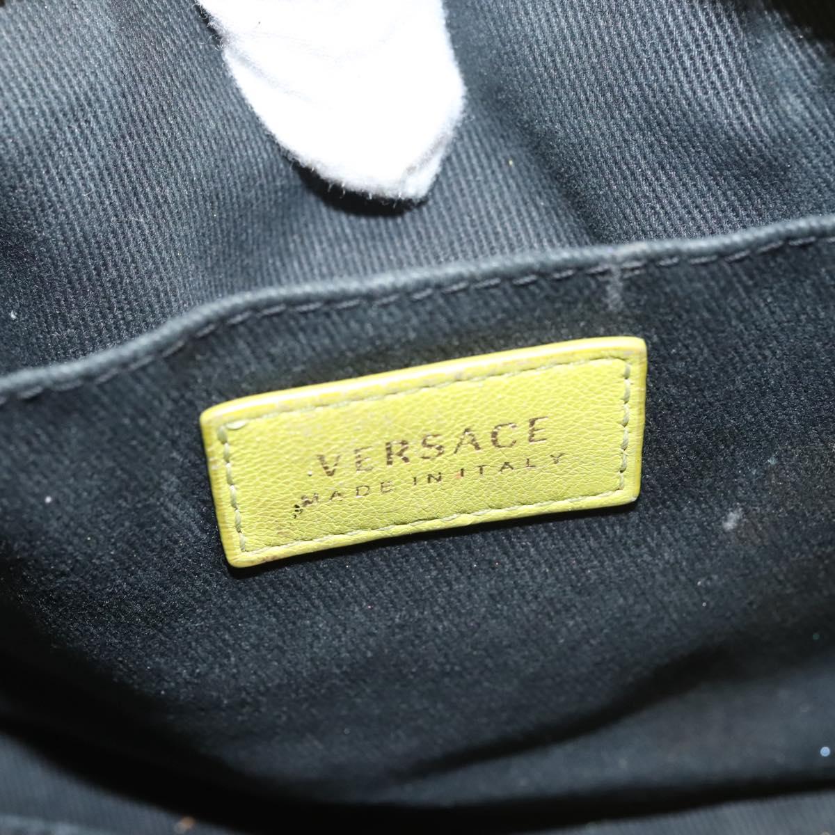 VERSACE Hand Bag Leather Green Gold Auth 125242