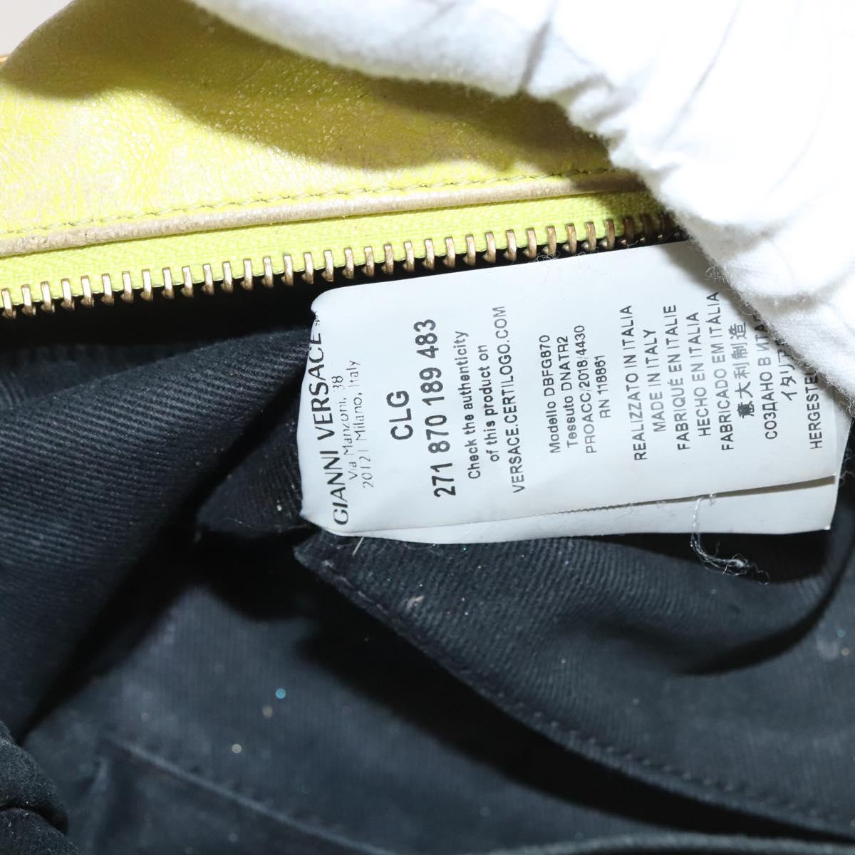 VERSACE Hand Bag Leather Green Gold Auth 125242