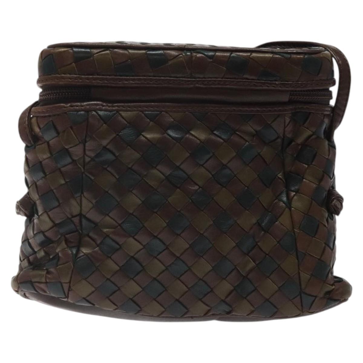 BOTTEGA VENETA INTRECCIATO Shoulder Bag Leather Brown Gold Auth 125244
