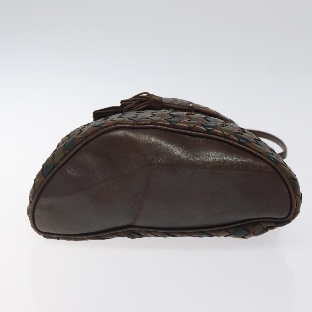 BOTTEGA VENETA INTRECCIATO Shoulder Bag Leather Brown Gold Auth 125244