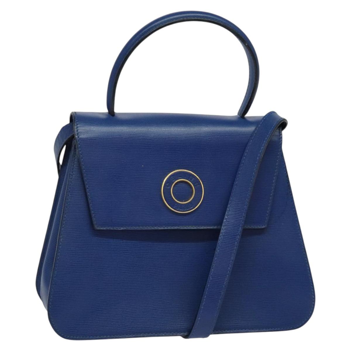 CELINE Hand Bag Leather 2way Blue Gold Auth 125270